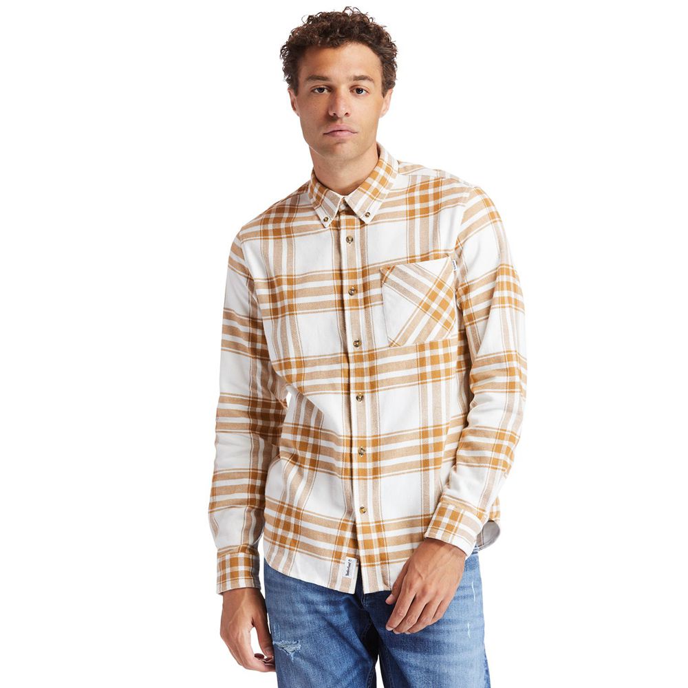 Camisa Timberland Hombre Back River Heavy Flannel Marrones/Blancas - Chile LWM-321986